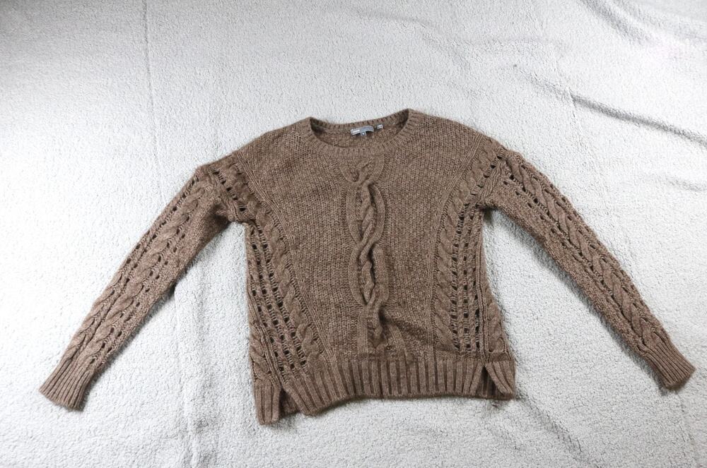 Vince Sweater Womens Small Brown Wool Yak Open Knit Cable Side Slit